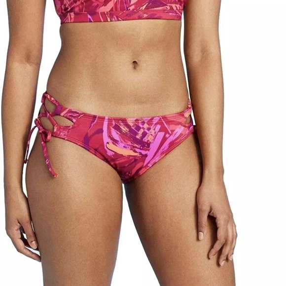 All in Motion Pink Lace Up Tropical Bikini Swimwear Set Size L - Picture 4 of 9